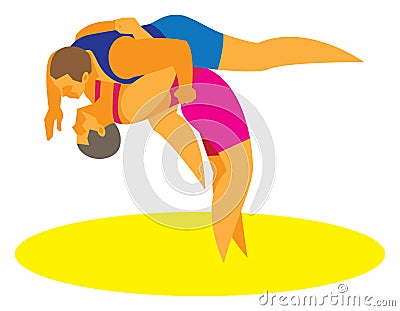 Greco-Roman wrestling holds an opponent shot through the back Vector Illustration