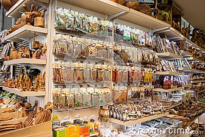 GREECE, AEGINA ISLAND - NOVEMBER 30, 2019: Spices sold on local market Editorial Stock Photo