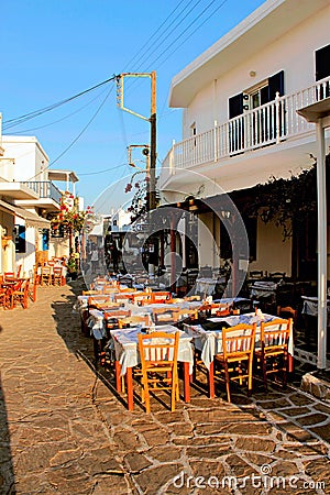 Greece, Antiparos island, traditional tavern empty of customers Editorial Stock Photo