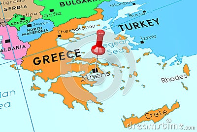 Greece, Athens - capital city, pinned on political map Cartoon Illustration