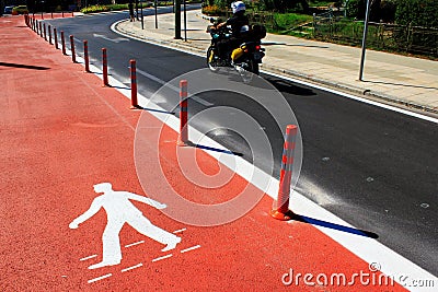 Symbol for pedestrians, pedestrian footway under construction. Editorial Stock Photo