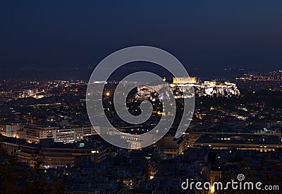 Greece Athens night acropolis Stock Photo