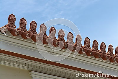 Greece Athens Piraeus, roof edge of an old building, workmanship is great Stock Photo