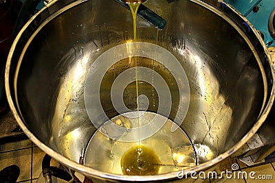 Extra virgin olive oil extraction process in olive oil mill Stock Photo