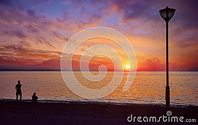 Greece Chalkidiki. Picturesque sunset at coast Aegean Stock Photo
