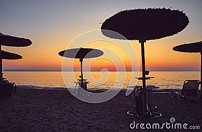 Greece Chalkidiki. Picturesque sunset at coast Aegean Stock Photo