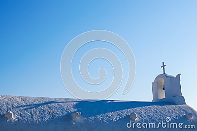 greece church roof. typical white greece christian church. Santorini Stock Photo