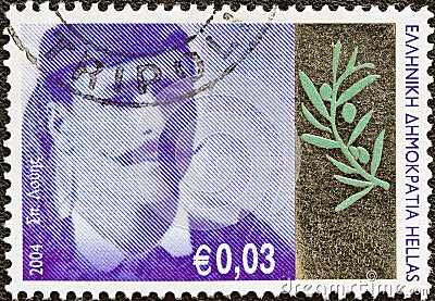 GREECE - CIRCA 2004: A stamp printed in Greece shows Spyridon Louis who won the first marathon of the modern Olympic games in 1896 Editorial Stock Photo