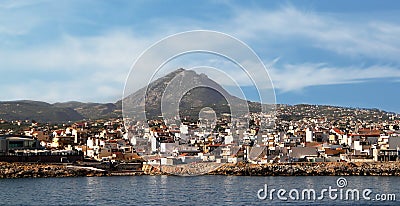 Greece, Crete, a view of the city of Heraklion and Mount Juktas Sleeping Zeus Mountain Stock Photo