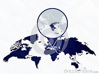 Greece detailed map highlighted on blue rounded World Map Vector Illustration