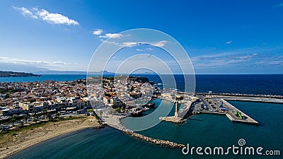 Greece. Island of Crete. Rethymno. Drone photography contest. Lighthouse Stock Photo