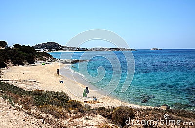 Greece the island of Naxos. A sandy beach at Mikri Vigla. Editorial Stock Photo
