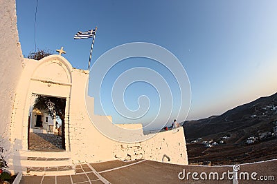 Greece island view and flag Editorial Stock Photo