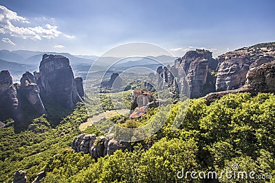 Greece Kalambaka Meteora Monasteries Landscape Stock Photo