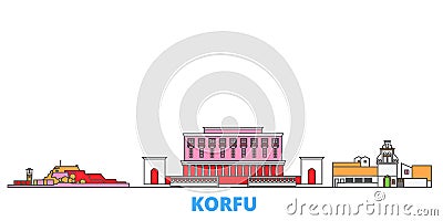 Greece, Korfu line cityscape, flat vector. Travel city landmark, oultine illustration, line world icons Vector Illustration