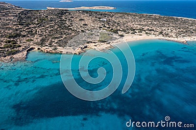 Greece, Koufonisi island, sandy beaches, aerial drone view Stock Photo