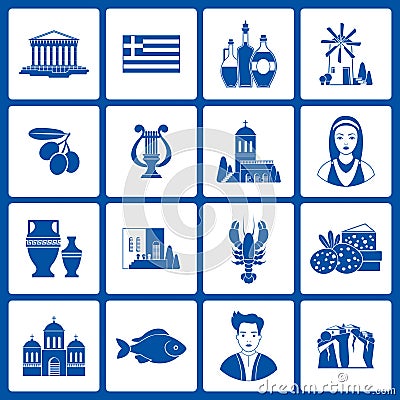 Greece Landmarks and cultural features icons design set Vector Illustration