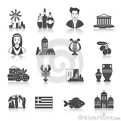 Greece Landmarks and cultural features monochrome icons design s Vector Illustration