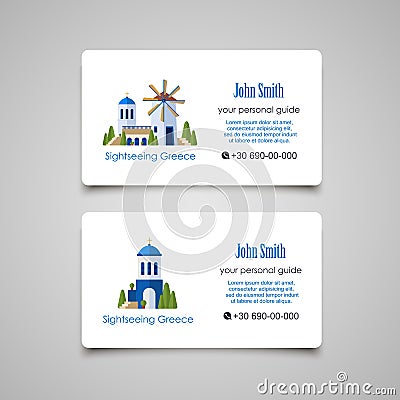 Greece Landmarks and sightseeing. Guid business card design temp Vector Illustration