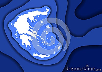 Greece map abstract schematic from blue layers paper cut 3D waves and shadows one over the other. Layout for banner, poster, Cartoon Illustration