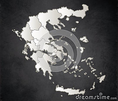 Greece map Black White separate region individual blank blackboard raster Stock Photo