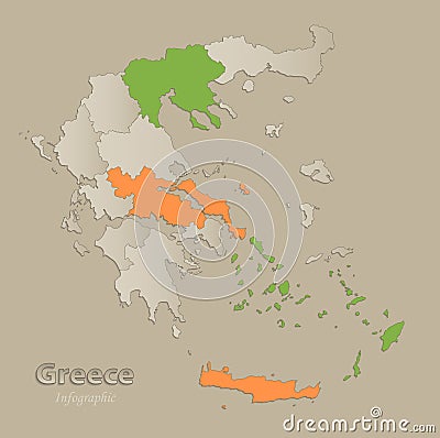 Greece map with individual states separated, infographics Vector Illustration