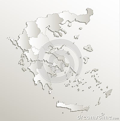 Greece map separate region individual blank card paper 3D natural raster Stock Photo