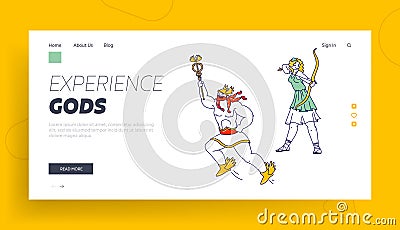 Greece Mythology Characters Landing Page Template. Olympic Gods Hermes or Mercury Patron of Trade and Ancient Goddess Vector Illustration