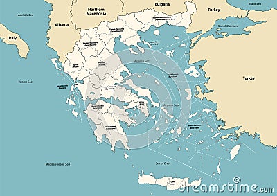 Greece provinces and regions vector map with neighbouring countries and territories Vector Illustration