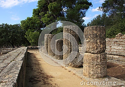 Greece Olympia Doric columns Stock Photo