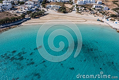 Greece, Pano Koufonisi small cyclades island sandy beach aerial drone view Stock Photo