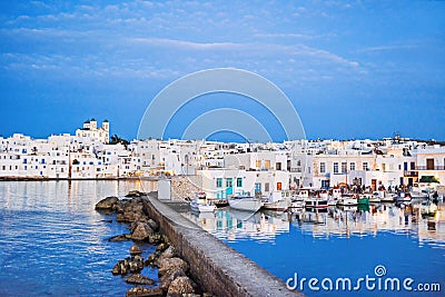 Greece, Paros island, Naoussa, Greek fishing village. Popular tourist destination in Europe. Stock Photo