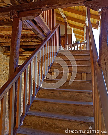 Simple vintage wooden stairs going up Stock Photo