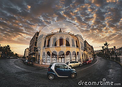 Greece pireus road cars building Editorial Stock Photo