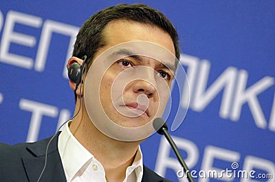 Greece Prime Minister Alexis Tsipras and Serbian Prime Minister Aleksandar Vucic holds a joint press conference Editorial Stock Photo