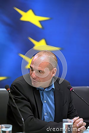 Greece's Finance Minister Yanis Varoufakis during a joint press Editorial Stock Photo