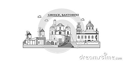 Greece, Santorini city skyline isolated vector illustration, icons Vector Illustration