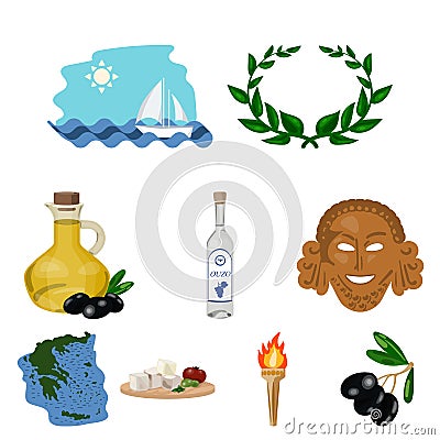 Greece set icons in cartoon style. Vector Illustration