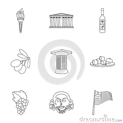 Greece set icons in outline style. Big collection of Greece vector symbol stock illustration Vector Illustration