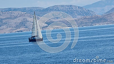 greece ship sailboat blue sea between igoumenitsa and corfu Stock Photo