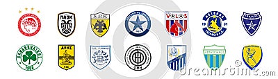 Greece Super League 2022-2023. Olympiacos F.C., PAOK FC, AEK Athens F.C., Aris Thessaloniki F.C., Panathinaikos F.C. Ukraine- Jun Vector Illustration