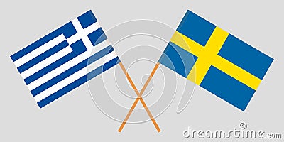 Greece and Sweden. Crossed Greek and Swedish flags. Official colors. Correct proportion. Vector Vector Illustration