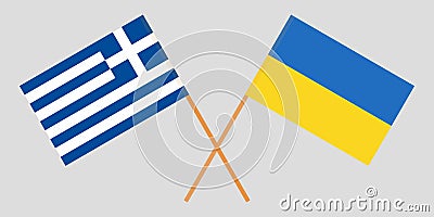Greece and Ukraine. Crossed Greek and Ukrainian flags. Official colors. Correct proportion. Vector Vector Illustration