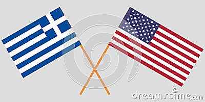 Greece and USA. Crossed Greek and American flags. Official colors. Correct proportion. Vector Vector Illustration