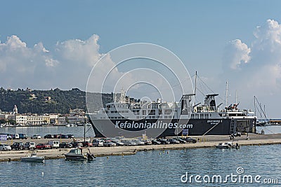 Greece, Zakynthos - 06/09/2016: Cargo-passenger sea ferry at the pier of the port Editorial Stock Photo