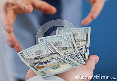 Greedy businessman want to take money Stock Photo