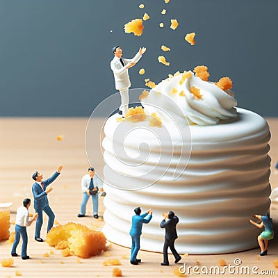 greedy elegant man beg grab fight desperate for sweet crumbs, greed concept abstract illustration Cartoon Illustration