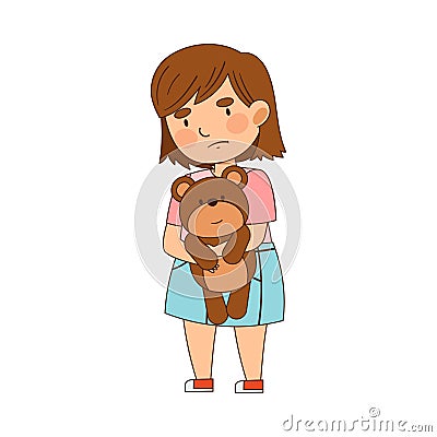 Greedy Girl Standing with Teddy Bear Vector Illustration Vector Illustration