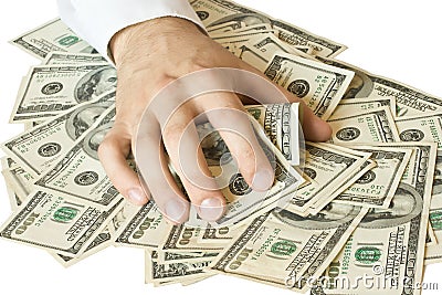 Greedy hand grabs money Stock Photo