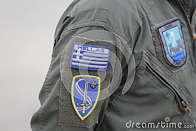 Greek Air Force symbols on a soldier uniform Editorial Stock Photo